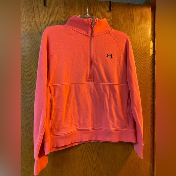 Under Armour Coral Pink color Half Zip Sweatshirt w/Kangaroo Pockets - Picture 3 of 6